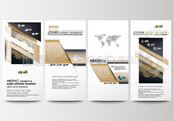 傳單集,現(xiàn)代條幅。商業(yè)模板。封面設(shè)計(jì)模板,易于編輯,抽象平面布局。金色技術(shù)背景,連接點(diǎn)和線的連接結(jié)構(gòu),科學(xué)矢量。
